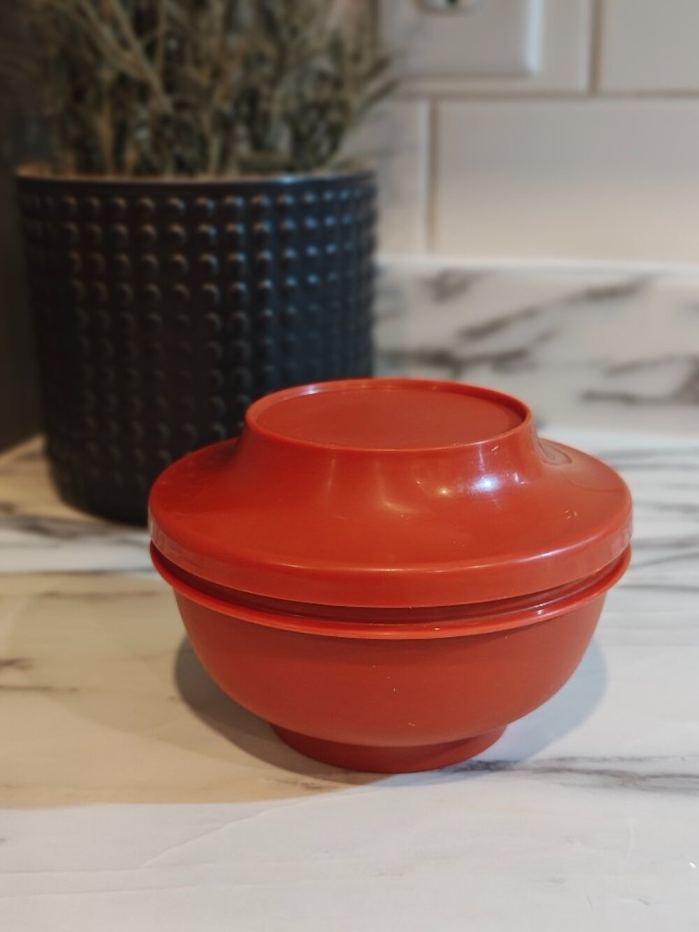 Vintage 1970s Tupperware Orange Seal-N-Serve or Oriental Bowl #1436 with Lid